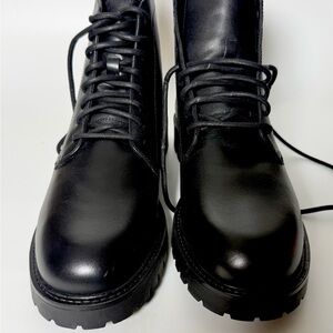 Zara Black Leather Lace-Up Platform Combat Boots